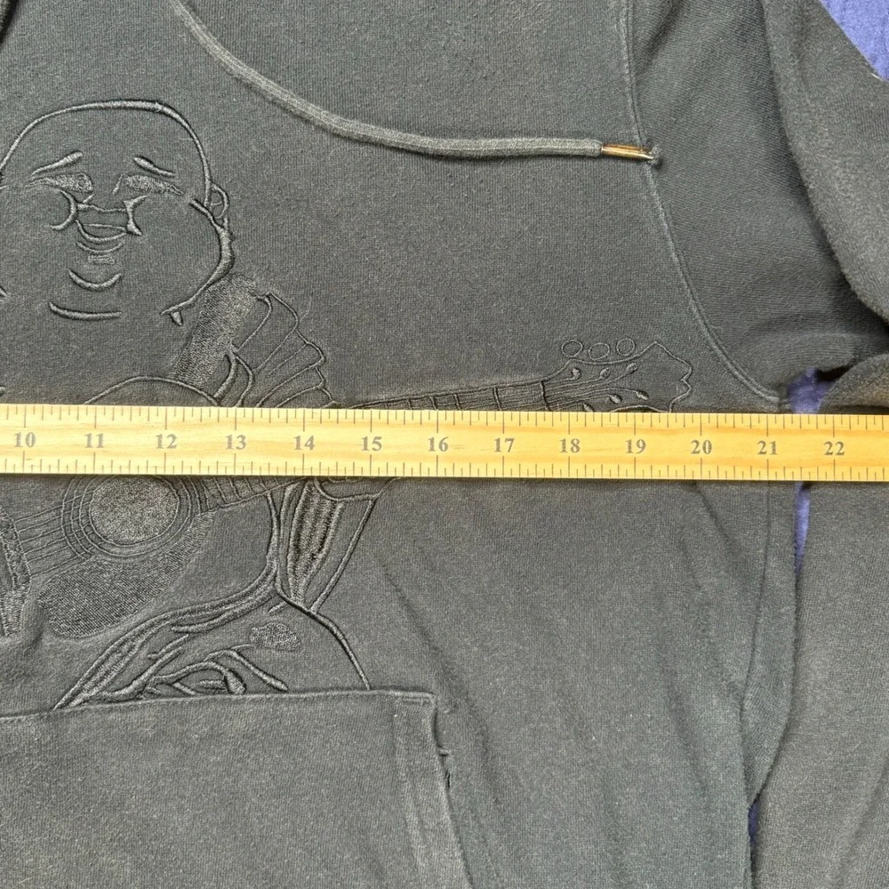 True Religion Mens Buddha Guitar Embroidered Hoodie Faded Black Small Faded